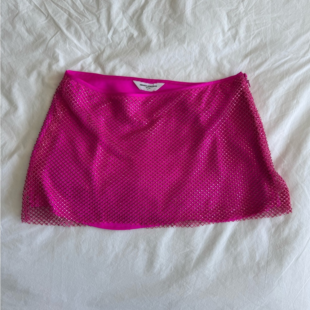 Amanda Uprichard Fuchsia Embellished Mesh Mini Skirt